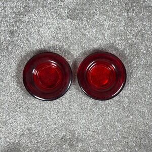 Crate & Barrel Ruby Red Glass Votive Tea Light Candle Holders Set 2pc Thick Wall